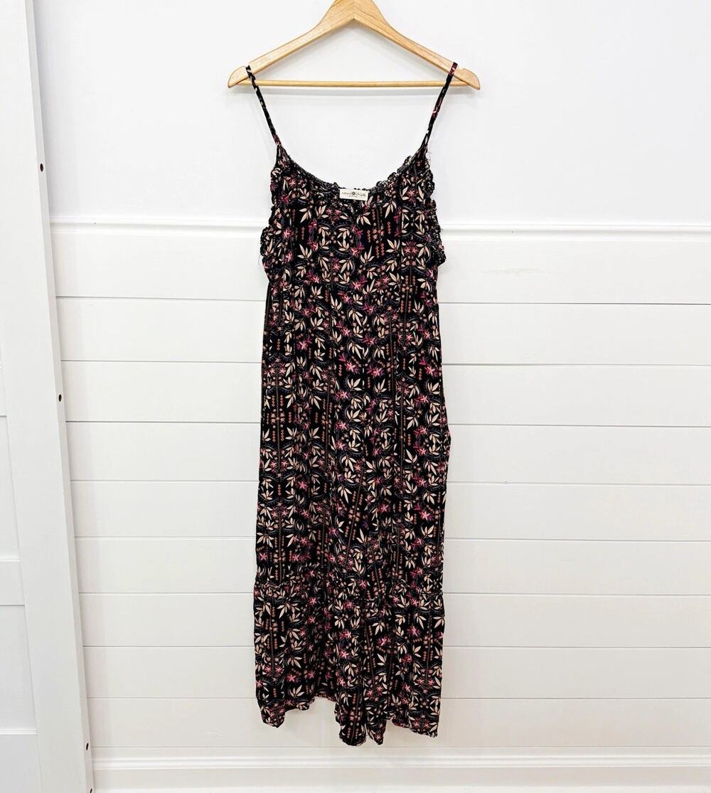 Women’s Natural Life Floral Flowy Jumpsuit Black Size L/XL